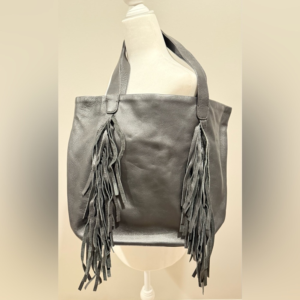 Vince Camuto Fringe  Leather Tote Bag-BLK